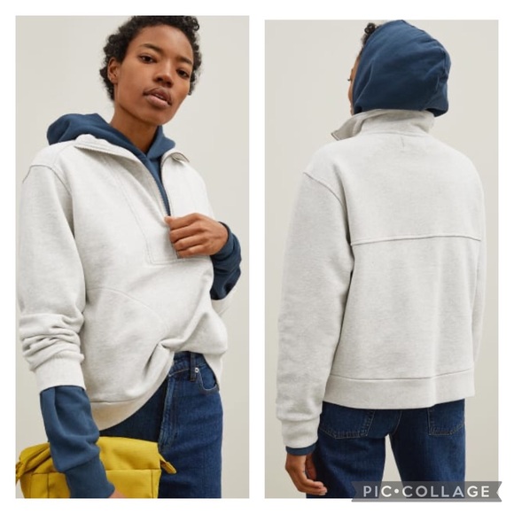 Everlane Tops - Everlane Track Half Zip Pullover Sweatshirt Oversized Light Heather Grey XL